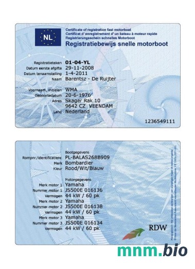 Holandia świadectwo rejestracji szybkiej łodzi motorowej